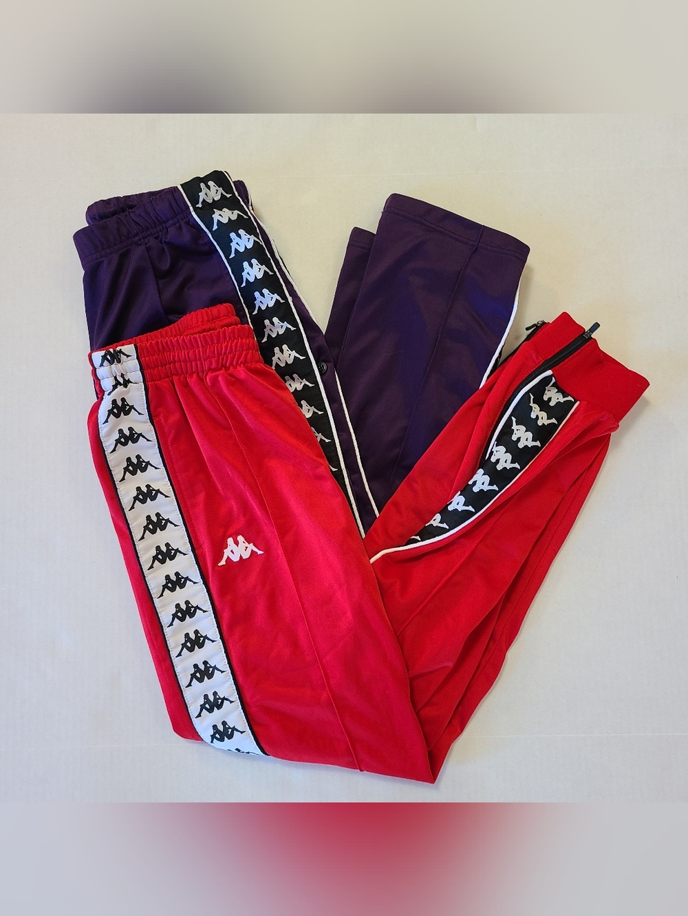 Lot of 2 Kappa Purple Snap Sides & Red Jogger Track Sweat Pants Women’s Size M